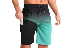 iCKER Men's Swimming Shorts with Compression Liner 2 in 1 Swimming Trunks Quick Dry 9 inch Inseam Board Shorts with Zipper Pockets