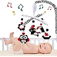 teytoy Baby Mobile Black&White High Contrast Musical Hanging Cot Mobile Crib Toy with Music Box&Rotating Plush Toy for Newborns Age 0 + Montessori Mobile for Crib with Timing Function