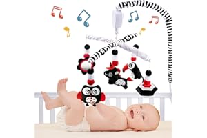 Teytoy Baby Mobile - Black & White High Contrast Musical Hanging Cot Toy With Music Box & Rotating Plush Toys for Newborns Age 0+ - Montessori Crib Mobile With Timing Function
