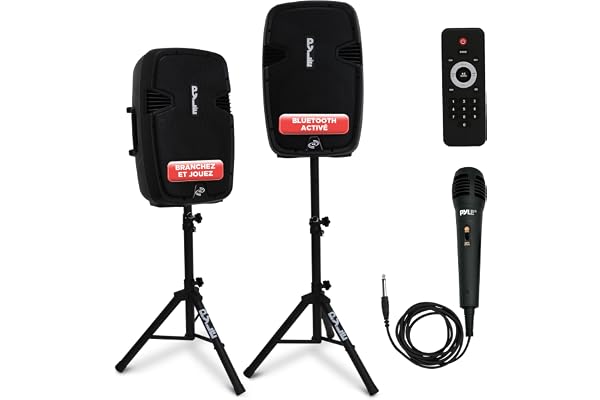 Pyle Portable PA System, 1800W Wireless Bluetooth Speaker System with Dual 12" Subwoofers, 2-Way Audio, Mic Input, SD/USB Readers, FM Radio, Remote, Tripod Stands, and Lights, for Events and Parties
