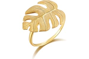 Springlight ✦ Geschenke für Frauen S925 Sterling Silber Damen Ringe Monstera Blätter Offener Rings Handgemachte Schmuck Ringe Geburtstagsgeschenk für Frauen.(Gold)
