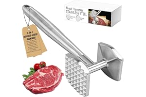AKOLAFE Fleischklopfer Edelstahl Fleischklopfer 26cm Schnitzelklopfer Doppelseitig Fleischhammer Antihaft Meat Tenderizer Aufhängend für Steak, Huhn, Schwein, Rippchen, Spülmaschinenfest