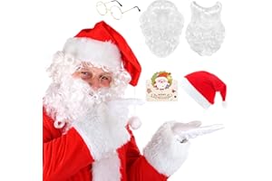 BBWELL Peluca Papá Noel,Peluca y Barba de Santa,Pelucas de Santa,Barba Postiza Realista,Gorro de Papás Noel Adornos Navidad,4 Piezas Accesorios Papá Noel,para Navidad Cosplay y Fiesta
