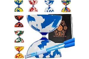 Juggle Dream and Cascade Jester Diabolo Set with Fibre Sticks, Diabolo String - Pro Medium Rubber Diablo Set With Cascade Carry Bag (Blue and White)