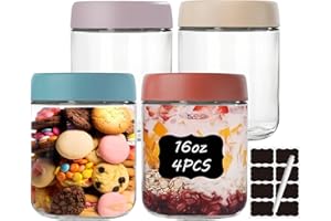 twoant Lot de 4 Bocaux en Verre de 500ml avec Couvercles Hermétiques D'avoine de Nuit pour Yaourt Céréales Porridge avec Autocollants et Marqueur