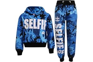 A2Z 4 Kids Bambini Ragazze Ragazzi Tuta Progettista Camo Viola #Selfie Stampare Vello Cappucciato Crop Top Bottom Jogging Tuta Jogger Età 5-13 Anni