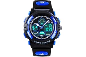 VDSOW Bambini Digital Analogico Orologi per ragazzi - Orologio sportivo all'aperto per bambini con Allarme/Dual Time, 5 ATM impermeabile elettronico analogico orologio sportivo per adolescenti, blu, S,