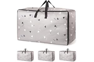 wsryx 4 Pack Large Heavy Duty Storage Boxes with Lids Zips Wardrobe Strong Moving Boxes Laundry Bags Clothes Storage Organiser for House