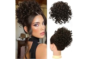RUWISS Messy Bun Short Curly Drawstring Ponytail Extension Loose Hair Bun Hair Pieces for Women High Temperature Synthetic Hair Bun Extension 80g Dark Brown