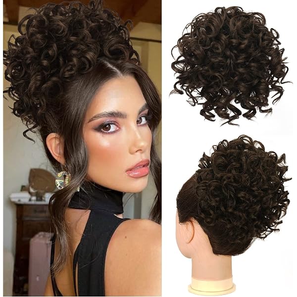 Cetiq Afro Puff Pferdeschwanz Mit Kordelzug – Kurzer Pony, Lockig, Mit Clip – Natürliche Look-Verlängerung