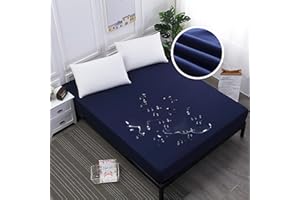 PICTURESQUE Sábana Ajustable Impermeable de Microfibra Protector de Colchón Impermeable Funda de Colchón Cubre Colchón Transpirable 150X200cm Azul Marino