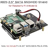 Geekworm Raspberry Pi 4 SATA, Raspberry Pi 4 Modèle B 2.5 Pouces SATA HDD/SSD Extension Carte, X825 USB3.0 Bouclier pour Raspberry Pi 4B
