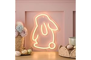 Lights4fun Lampe Murale Néon Lumineuse en Forme de Lapin avec LED Blanc Chaud Minuterie et Télécommande Lumière pour Chambres d'Enfants Décoration de Pâques pour Intérieur