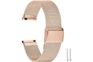 Aliwisdom bracelet de Montre 18mm pour Montre connectée, Smartwatch universelle Métal Acier Maille Bracelets de rechange de à libération Rapide pour Homme Femme (Or Rose, 18mm)
