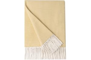 BOURINA Herringbone Sofa Throw Blanket Faux Cashmere Lightweight Soft Cozy Couch Bed Chair Fringe Throw Blankets 127 x 152cm,Yellow