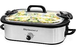 Elite Gourmet MST-5240SS Kasserolle-Schongarer, verschließbarer Deckel, einstellbare Temperatur, hält warm, ofen- und spülmaschinenfest, 3,3 l Fassungsvermögen, Edelstahl