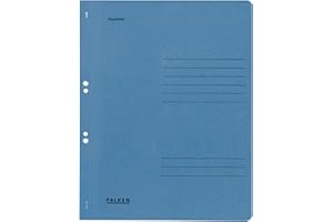 Falken Skoroszyt oczkowy kartonowy 50 szt. Przód okładki 1/2 niebieski A4 Mechanizm zapełniania od dołu lub od od góry Z tektury z recyklingu Wpinany do segregatorów.Wyprodukowano w Niemczech.