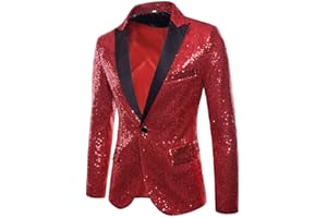 Caxndycing Giacca con paillette, da uomo, slim fit, con brillantini, per feste, per il tempo libero, giacca smoking giacca blazer, slim fit, giacca da uomo moderna e business