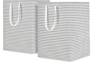 DOKEHOM 120L [2 Pack] Freestanding Laundry Hamper with Handle, Collapsible Extra Large Cotton Storage Basket for Clothes (Grey)