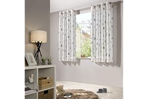 heimtexland ®, tenda per bambini, effetto lino, grigio naturale, in stile scandinavo, orso nel bosco, tenda trasparente per cameretta, con occhielli, Ökotex Typ563, 175x135 cm