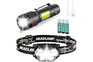 Lsnisni Lot de 2 lampes frontales LED 2000 lumens avec 6 modes d'éclairage, 6 piles AAA incluses, étanchéité IP×5 pour enfants et adultes