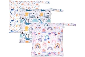 RUACDIQ Wetbag Kindergarten, Nasstasche Windeltaschen, Schwimmsachen Nassbeutel, Nasse und Trocken Wickeltasche Beutel mit Reißverschluss für Reisen Strand Pool (3 Stück-A)