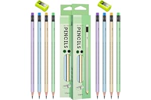 ruggito HB Bleistifte, 24 Stück Bleistifte mit Radiergummi & 2 Stücke Bleistiftspitzer Kinder Schüler Schreiben Zeichenwerkzeuge für Prüfungen, Schule, Zeichnen und Skizzieren