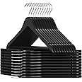 SONGMICS Wooden Clothes Hangers, Set of 20, Solid Wood Hangers, Notches in the Shoulder Area, Non-Slip Trouser Bar, 360° Rotating Hook, for Suits, Shirts, Black/Silver CRW02B-20