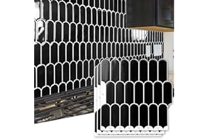 Art3d Keramikfliesen Marmorfliesen Küche Bad Waschküche 3d Fliesenaufkleber 10-Stück Selbstklebende Fliesen Klebefliesen Fliesenfolie 30 x 30 cm Schwarz