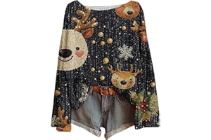 Nuoke Christmas Jumpers 2025 for Women Ladies Long Sleeve Sweatshirt Tops Funny Printed Ugly Sweaters Tshirts Fashion Crew Neck Hoodies Winter Casual Outwear Pullover Outfits