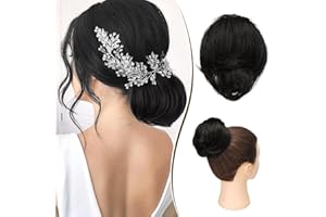 ‎RUWISS RUWISS Haarteil Lang Dünn Glattes Tousled Updo Bun Rea Echthaar Elegante Haarteile Haargummi Lang Scrunchie Verlängerungfür Damen,25g