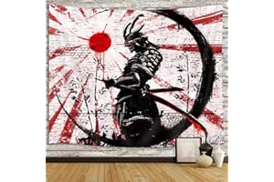 iTapnoom Japoński samuraj artystyczna dekoracja gobelin ścienny do sypialni, fajne anime czerwone i czarne słońce księżyc plakat sztuka ścienna gobeliny dla mężczyzn, azjatycka Japonia męski koc