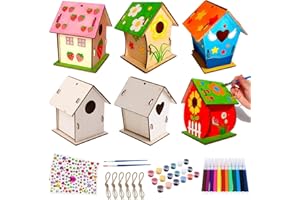 ELLECILA 6Pcs Birdhouse Kit for Kids, Craft Kits for Kids to Build and Paint Bird House, Easter DIY Wooden Arts and Crafts, DIY Set Craft Kit Outdoor Wooden Birdhouse