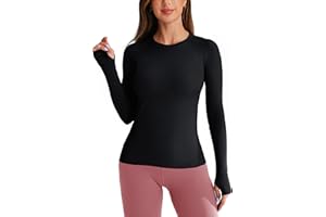 BAYDI Long Sleeve Tops Women Seamless Workout Shirts Base Layer with Thumb Holes for Running Training Gym Athletic Casual T-Shirts
