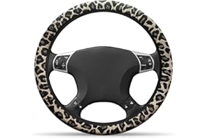 Hwtcjx Couvre Volant Voiture, Couvre Volant en Cuir Microfibre, Respirant et Antidérapant pour Véhicules, Accessoires Auto Decoration Interieur, Taille Universel 38 cm (Riz imprimé léopard)