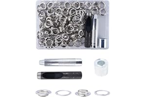 Luabue 140 Sets Occhiello Strumento Kit 14mm Occhielli Metallici con 3pcs Strumento Occhielli Grommet Rondelle per Tela Cerata Teloni Tende Lacci Scarpe Borse in Pelle (14mm)
