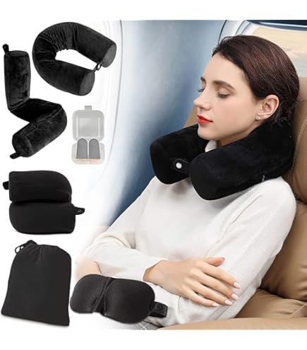 HOMIEE Memory Foam Reiskussen, Reiskussen Traagschuim, U-Vormig Nekkussen, Reiskussen Voor Vliegtuig Ademend En Wasbaar Nekkussen Met Slaapmasker Oordopjes Opbergzakje Blauw