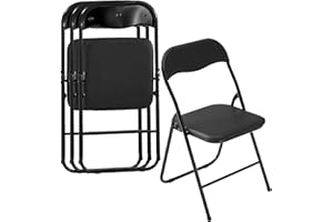 LeChamp Folding Chairs for Home Office, Desk Chair with Padded Seat Cushion, Commercial Event Chair with Metal Frame Suits for Wedding Banquet Party Chairs (Black, 4 pcs)