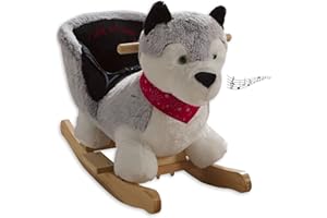 Husky Animal à Bascule en Bois Massif – Cheval à Bascule sûr à partir de 1 an avec Sons d'animaux réalistes – 32 x 52 x 61 cm (l x H x P)