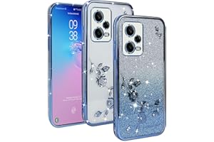 YUXING Funda Transparente Glitter Teléfono para Xiaomi Redmi Note 12 Pro 5G, Chicas Femeninos Delgada Carcasa Destello, Patrón Floral Brillante TPU Case (Blue)