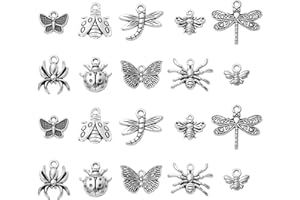 Ornazy 100 pcs 10 Styles Craft Supplies Butterfly Dragonfly Bee Insect Charms for DIY Necklace Bracelet Jewellery Making Crafting Findings Accessory