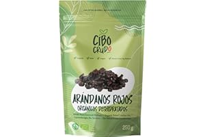 CIBO CRUDO CRUDO BIOLOGICO VEGAN Arandanos Secos Sin Azúcar y Ecológicos - 250g. Arándano Canadiense. Arándanos Secos Naturales y Yuros sin Azucar. Frutos Rojos Deshidratados de Primera calidad.