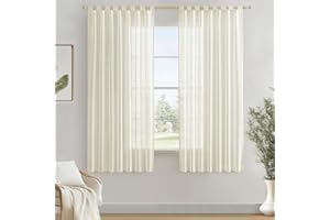 MIULEE 2 Piezas Visillos Cortinas Translucida Efecto Lino con Trabillas para Salón Ventana Habitación Dormitorio 140x160cm，Crema