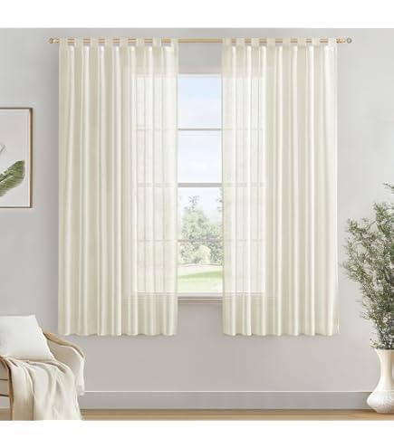 ESLIR - Estor Con Trabillas, Cortina Transparente Con Trabillas, Bordado, Moderno, Blanco, 120 X 140 Cm, 1 Pieza