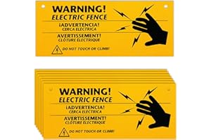 WANWANZI Lot de 10 panneaux d'avertissement de clôture électrique – 25,4 x 10,2 cm en plastique pour clôture électrique – Panneau d'avertissement pour clôture électrique de danger – Panneau de clôture