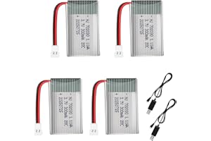 AVCXEC 4 sztuki baterii Lipo 3,7 V, 300 mAh Lipo, do drona helikoptera RC samolot wszystkie modele i zabawki (37 x 20 x 8 mm, złącze XH2.54)