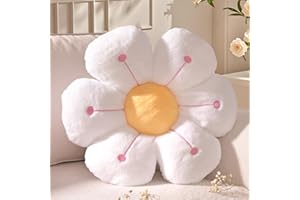 Yhoelata Cuscino Fiore, Cuscino a Forma di Fiore Bianco Giallo, Cuscini Decorativi Divano, Fiori di Peluche, Cuscini Decorativo da Pavimento con Margherite, Decor Letto per Bambini, 40 cm