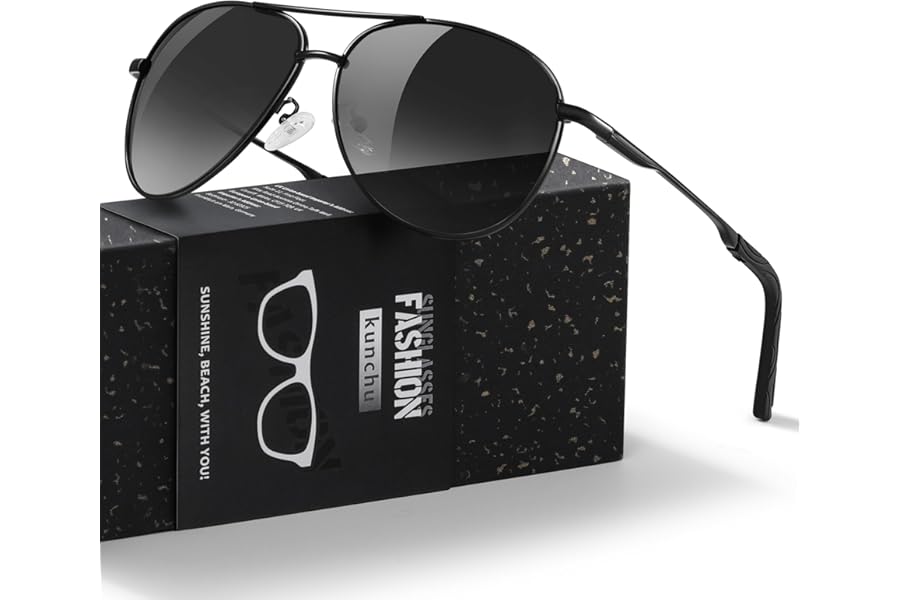 Pilot Men's Polarized Sunglasses - Unisex UV400 Protection Black Sunglasses for Driving, Fishing, Running - Classic Ultra Light Shades