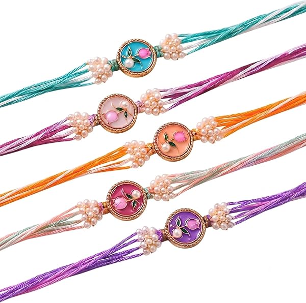 ascension Set of 5 Floral Designer Rakhi Set for Brother, Bhai Combo for Bhaiya & Sister Bracelet with Roli Tilak & You are My Hero Fridge Magnet for Raksha Ban