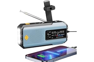 【2023 Version】 iRonsnow Radio d'urgence Solaire, Batterie Externe Rechargeable 2000mAh AM/FM Radio à Manivelle, Dynamo Manivelle Portable Radio LED Lampe de Poche pour la Randonnée, Le Camping (Bleu)